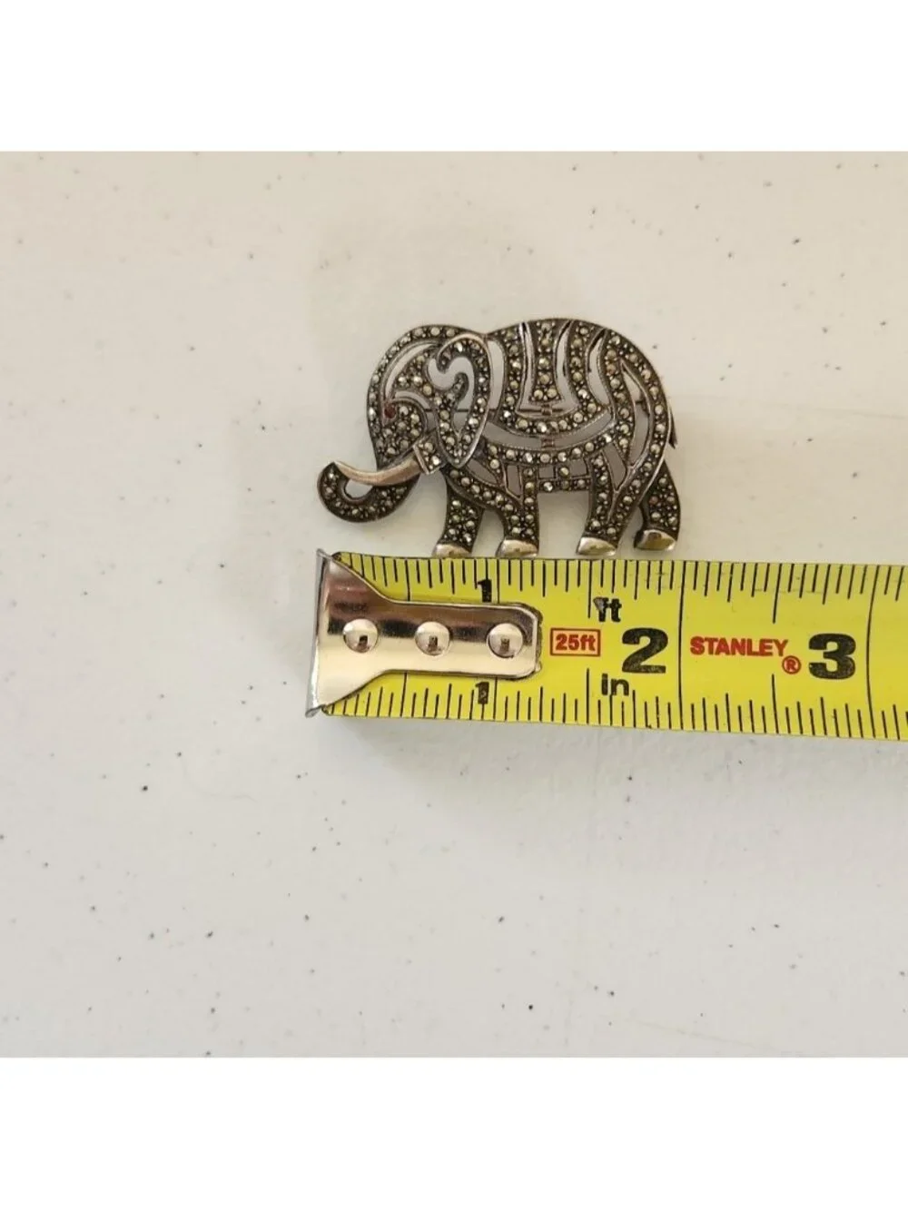 Vintage Elephant Pin Brooch Large Silver Tone Rhinestones Costume Jewlery 90s